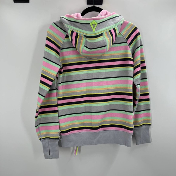 Ivivva Lululemon Striped Heavy Jacket Zippered Hooded Thumb Holes Girls 14 READ - Picture 3 of 9